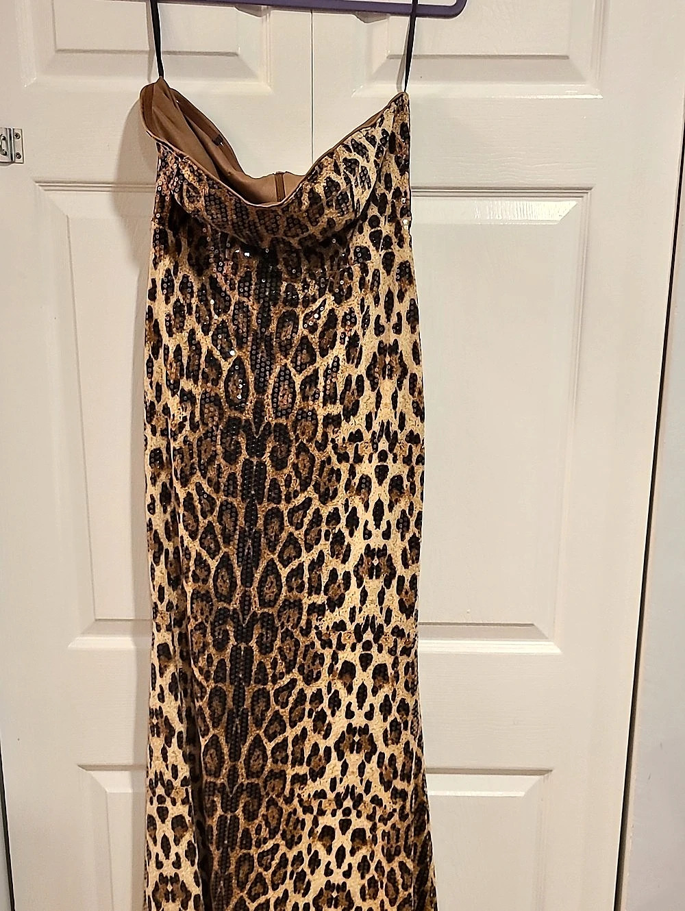 Rare London Leopard Sequin Bandeau Maxi Dress
